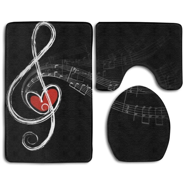 ABPHQTO Símbolos Musicales Amor Juego de alfombras de baño de 3 piezas Alfombra de baño Alfombra de contorno y tapa de inodoro