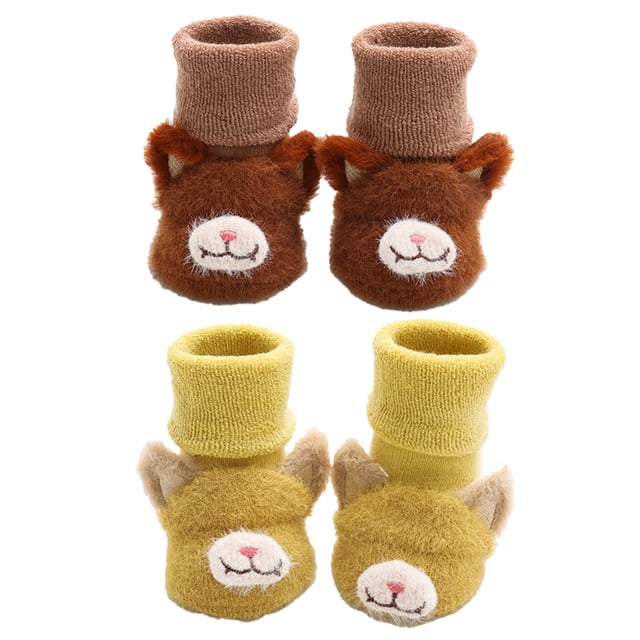 2 pares de calcetines infantiles de dibujos animados, botines, calcetines para recién nacidos, niños y niñas, calcetines gruesos de felpa, calcetines cálidos de algodón para invierno para bebés