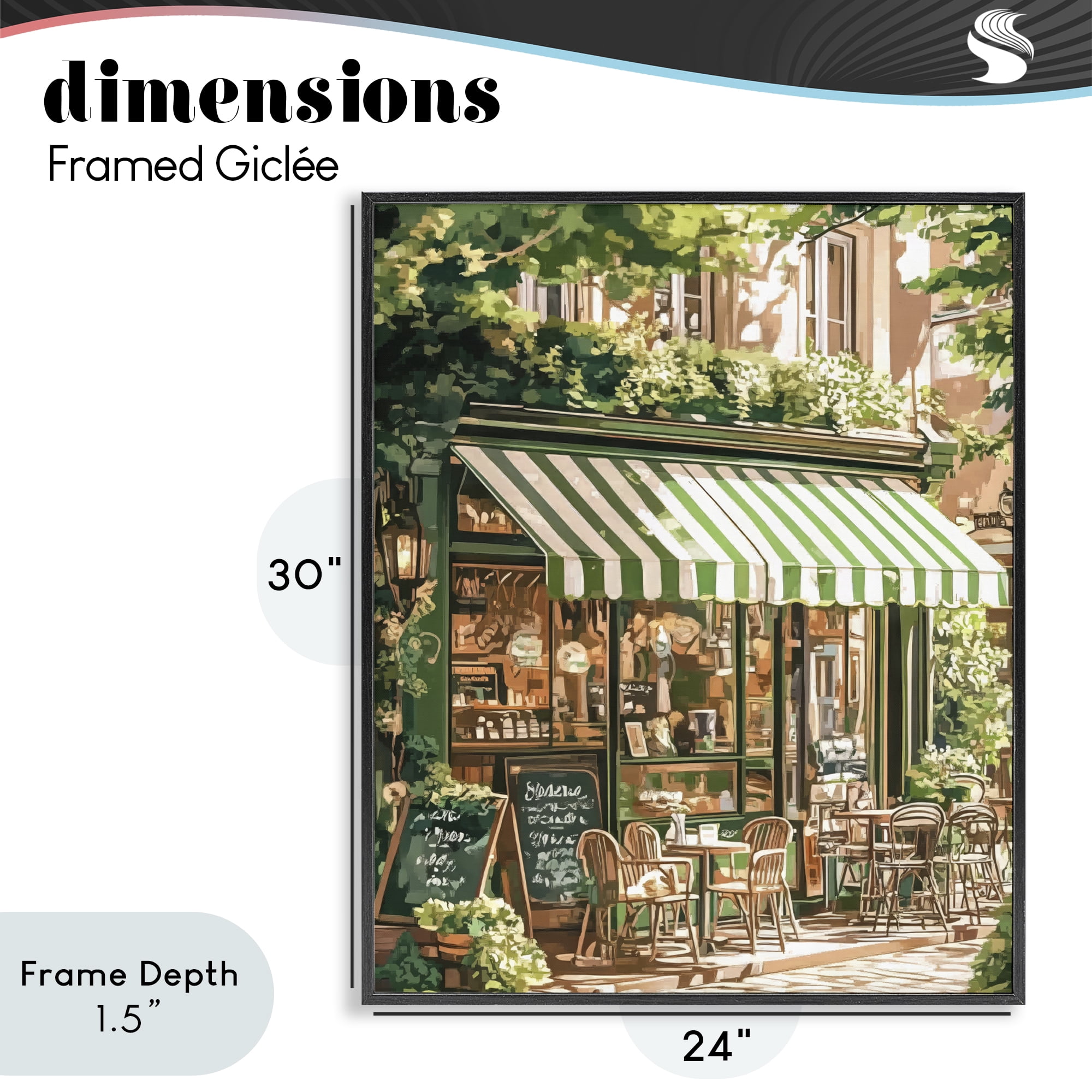 Stupell Industries Coffee Shop Awning & Greenery Black Framed Giclee Art, design by LSR Design Studio
