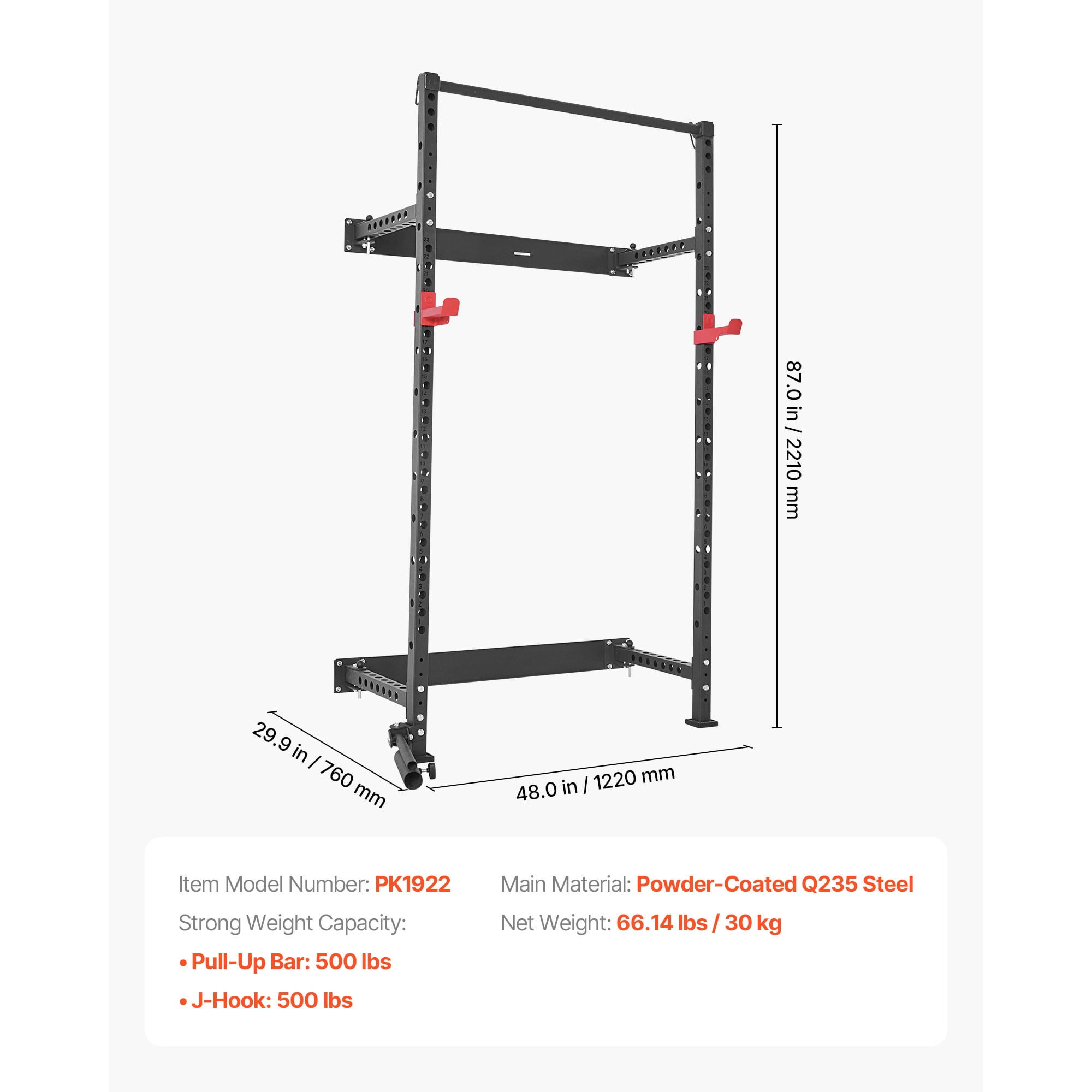 KFFKFF Folding Wall-Mounted Power Cage, Multifunctional Squat Rack for Strength Training, Home Gym Equipment with Adjustable J-Hooks, Pull-Up Bar, Landmine Holder, and 1000LBS Weight Capacity