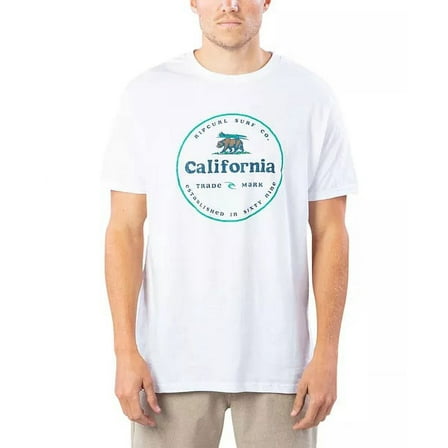 Rip Curl WHITE Men's Big Cali Bear Prem Short Sleeve Crew Neck T-Shirt, L