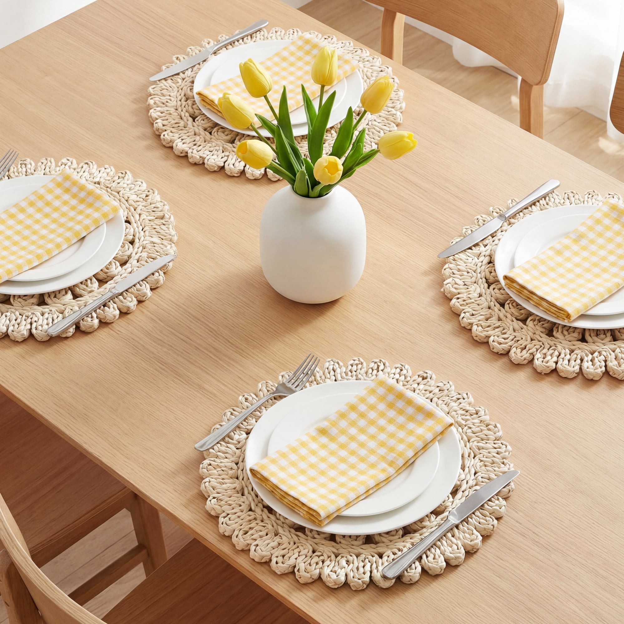Unique Bargains 4pcs Round Placemats Light Brown 15"x15"