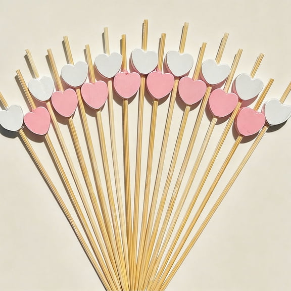Cocktail Picks, Pink Heart White Heart Toothpicks for Appetizers, Bamboo Fruit Sticks Food Sandwich Charcuterie Skewers for Wedding Valentines Decoration Party Supplies