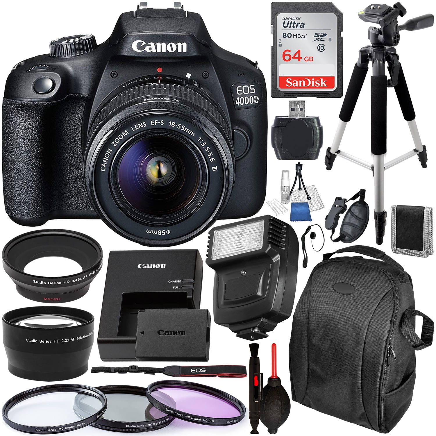Canon EOS 4000D / Rebel T100 DSLR Camera with 1855mm III Lens and
