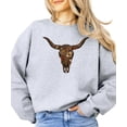 thumbnail image 4 of Western Longhorn Skull Sweatshirt for Women Vintage Cow Skull Graphic Pullover Gray Sweatshirt Adult Small, 4 of 7