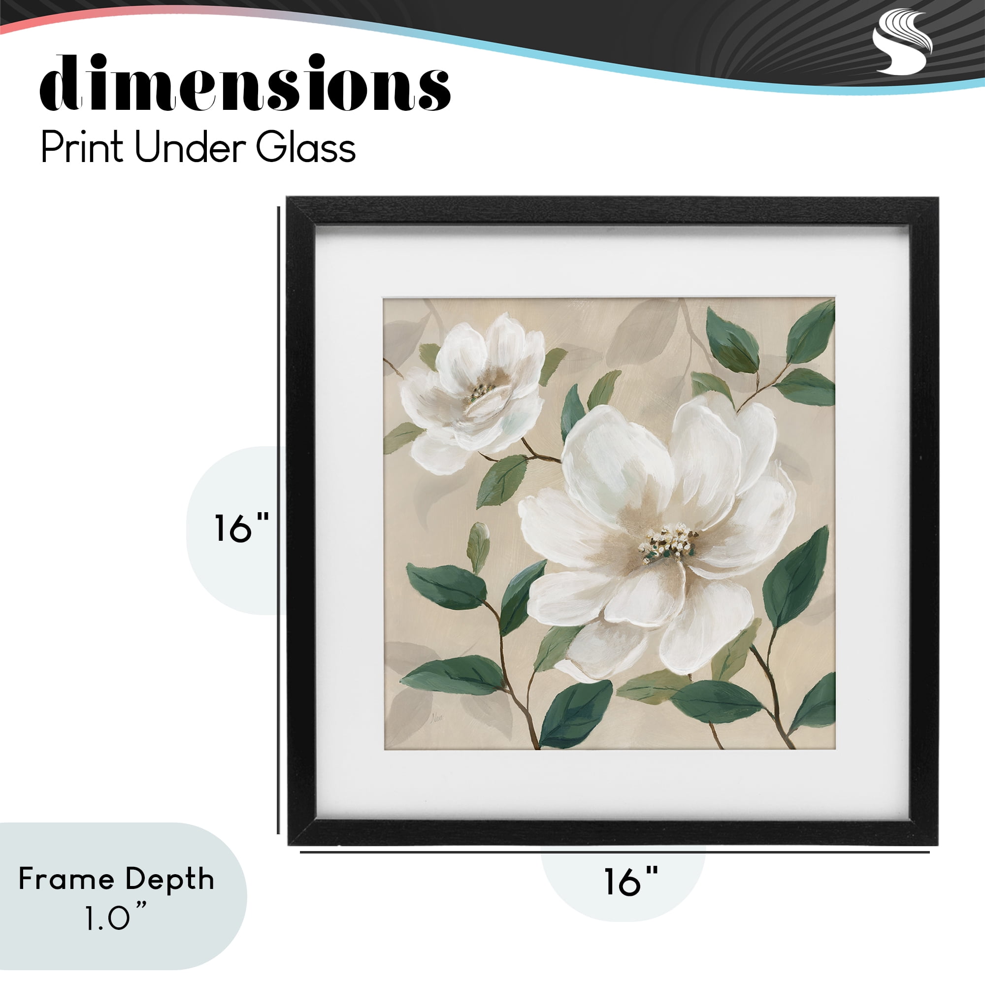 Stupell Industries Serene White Blossom with Leaves Black Framed Print Under Glass, design by Nan