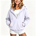 thumbnail image 5 of akafmk Girls Half Zip Hoodie Sweatshirt Long Sleeve Pullover Sweatshirts with Pocket Solid Color Casual Hooded Top Versatile Fall Clothes, Size 9-10 Years, 5 of 6