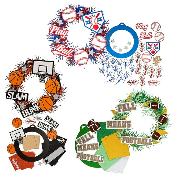 Fun Express Sports Wreath Craft Kit Assortment - 3 Pc