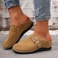 thumbnail image 4 of Women's Platform Clogs Wide Toe Box Lightweight Non Slip Mules Comfortable Suede Closed Toe Slip On Wedge Sandals Brown Size 8, 4 of 5