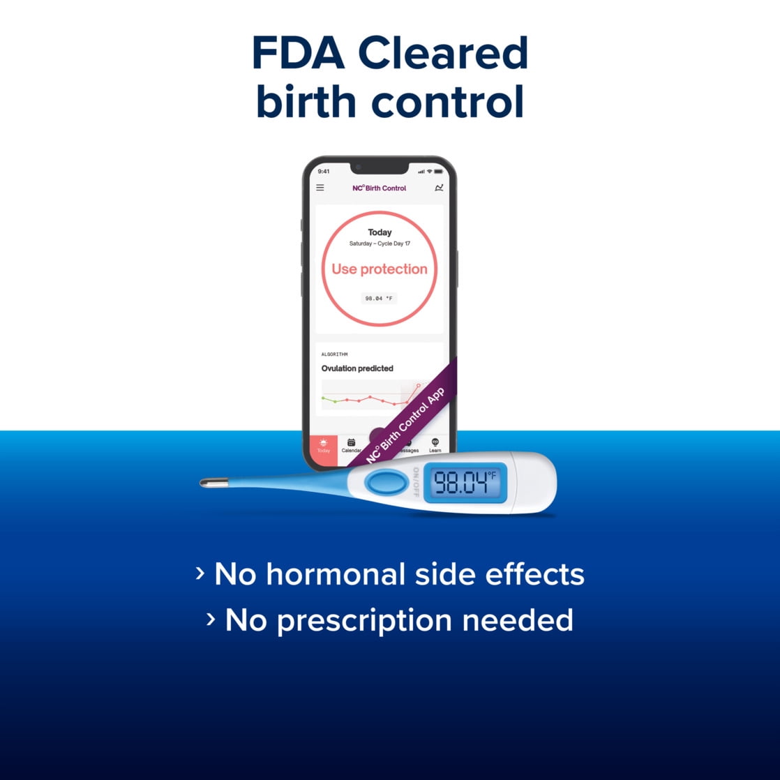 Clearblue & Natural Cycles Hormone-free Birth Control Kit Starter Pack, 3 month subscription to the Natural Cycles app, 15 Digital Ovulation Tests, 1 Digital Basal Thermometer
