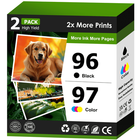 96 and 97 Ink Compatible for HP 96 97 Ink Cartridges Twin Pack for Printers HP OfficeJet 7310 7410 DeskJet 9800 6980 6940 5740 PhotoSmart 8050 8450 2610(Black, Tri-Color)