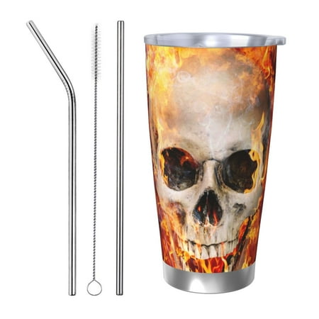 

Fuzoiu Satanic Skull Print 20oz Tumbler Stainless Steel Vacuum Insulated Car Cup Insulated Coffee Mug Travel Mug with Lid Thermal Cup for Outdoor-Straw Three-piece Set