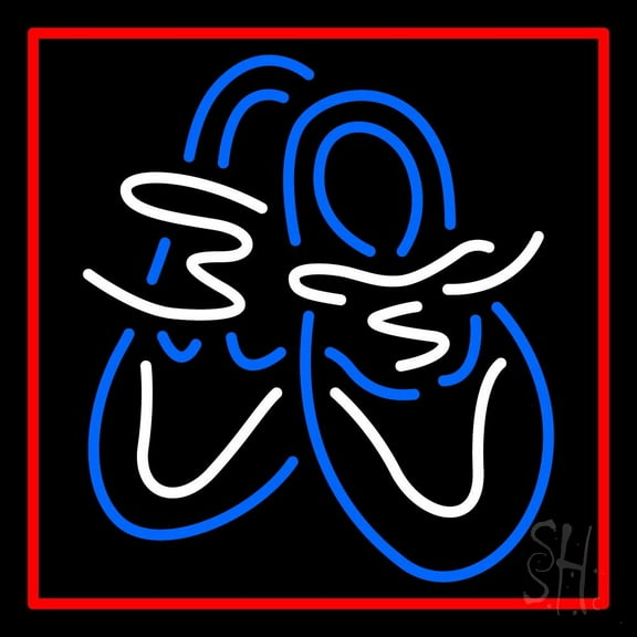 Shoe Pair With Border LED Neon Sign 24 x 24 - inches, Black Square Cut Acrylic Backing, with Dimmer - Bright and Premium built indoor LED Neon Sign for store interior Décor, Storefront.