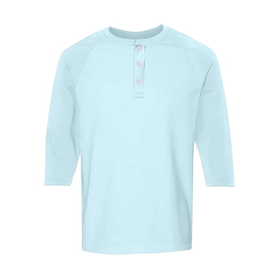 Mens T-Shirts 3/4 Sleeve Crew Neck Henley T-Shirt Basic Blue Tee Shirt with Button Men Clothing