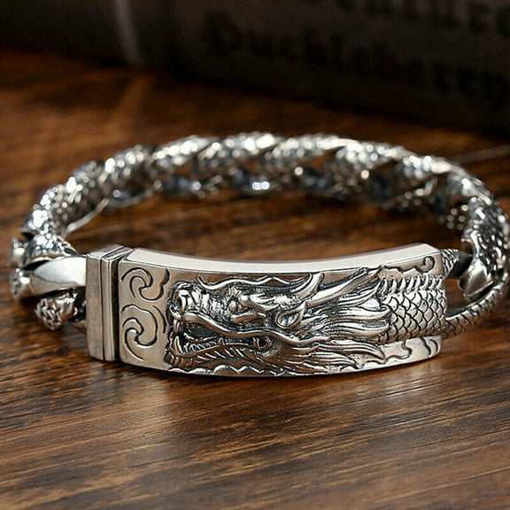 GKNET 18-22CM Personality Dominant Silver Dragon Bracelet Men's Boy's Bracelet Jewelry-18CM