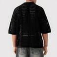 thumbnail image 4 of Men’s Red Crochet Knit Polo Shirt, Lightweight Breathable Half Sleeve See-Through Top, Casual Loose Fit Summer Pullover, 4 of 5