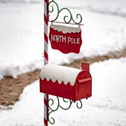 Zaer Ltd. 6ft. Tall Red Decorative Candy Cane, North Pole, Santa Christmas Mailbox with Hanging Sign