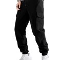 thumbnail image 3 of Mens Cargo Pants Casual Lightweight Elastic Waist Joggers Drawstring Baggy Comfy Workout Hiking Pants Multi Pockets Black 2XL, 3 of 9