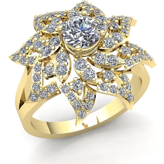 Natural 0.75ct Round Cut Diamond Ladies Flower Solitaire Anniversary Engagement Ring Solid 10K Rose, White or Yellow Gold J SI2