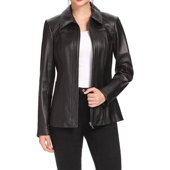 Women's Genuine Lambskin Leather Jacket Slim Fit Biker Black jacket Coat