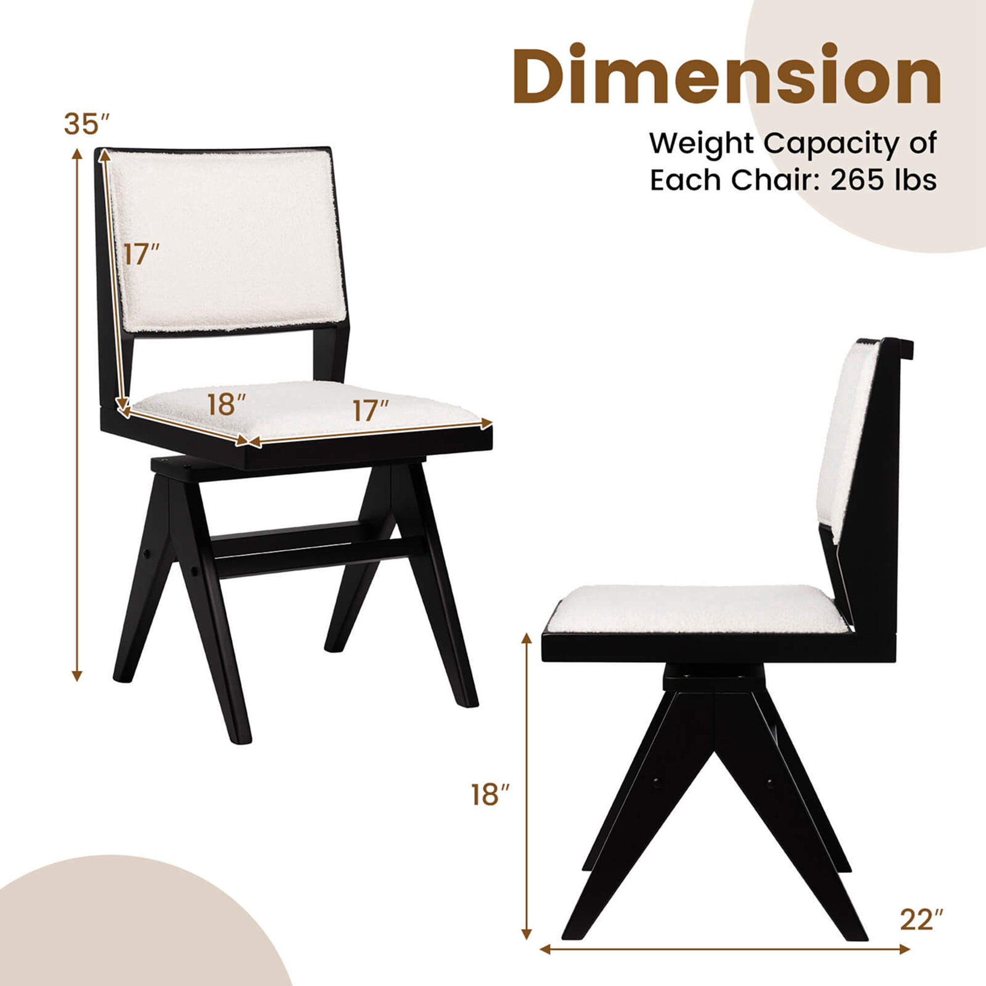 Costway Mid Century Modern Dining Chairs Set of 2 Faux Shearling Upholstered Dinner Chairs