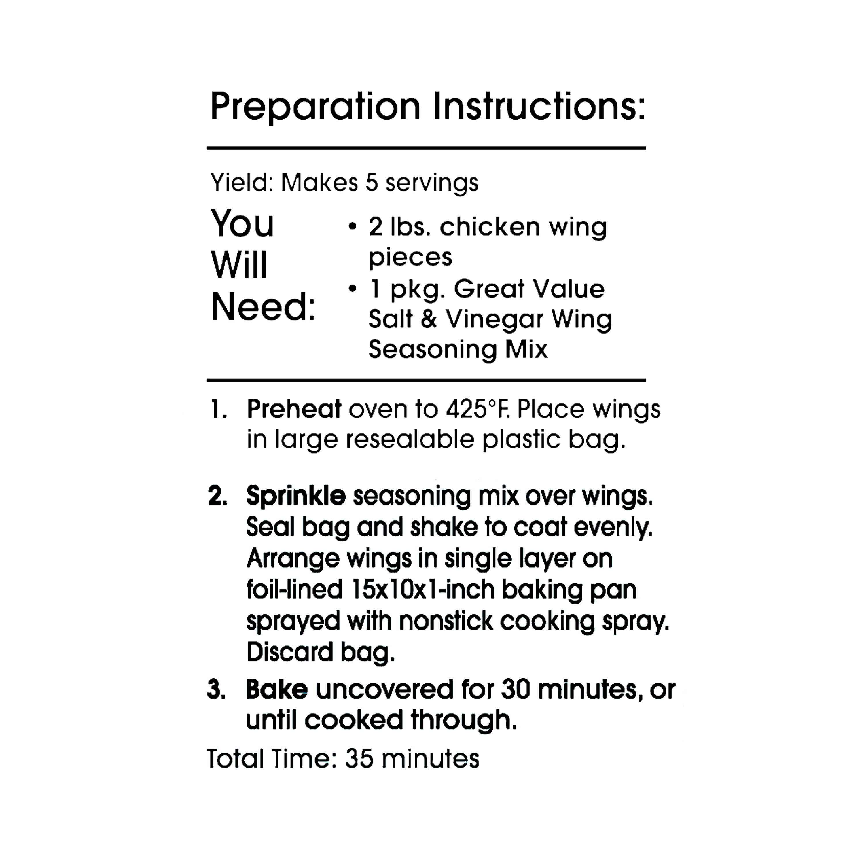Great Value Salt & Vinegar Wing Seasoning Mix, 1.25 oz