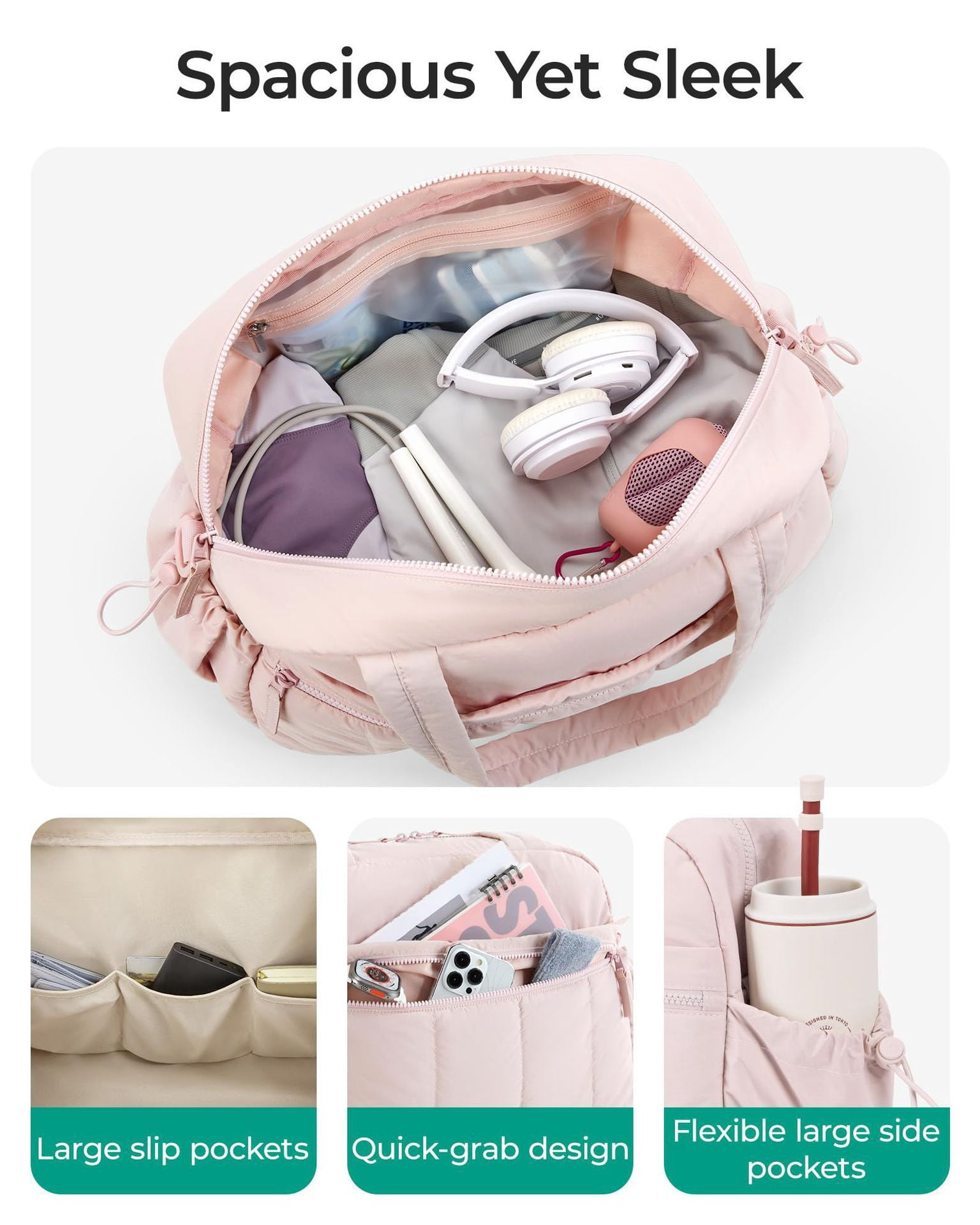Quilted Lightweight Tote Bag Water-Repellent for Work Gym Travel