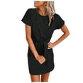 thumbnail image 2 of CALAFEBILA Women Mother's Day Summer Formal 2025 Maxi Flowy Dress Solid Color Round Neck Tie Short Sleeve Black Dress Clearance, 2 of 3