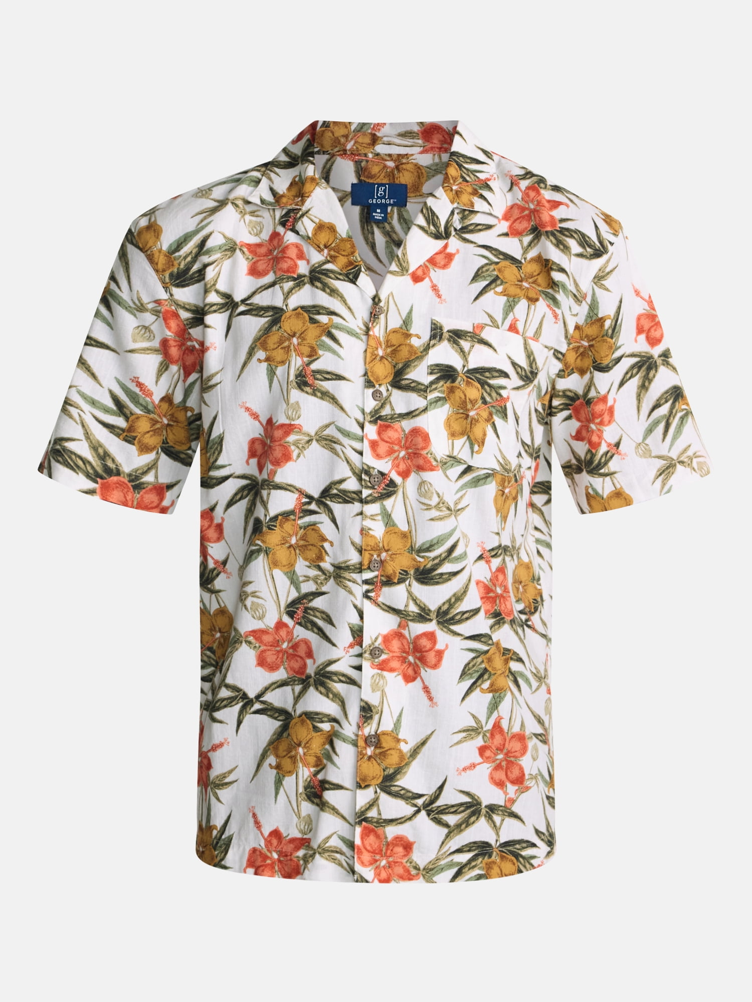 George Men's Linen Blend Holiday Camp Shirt, Sizes XS-3XL, LT-4XLT, 2XB-6XB