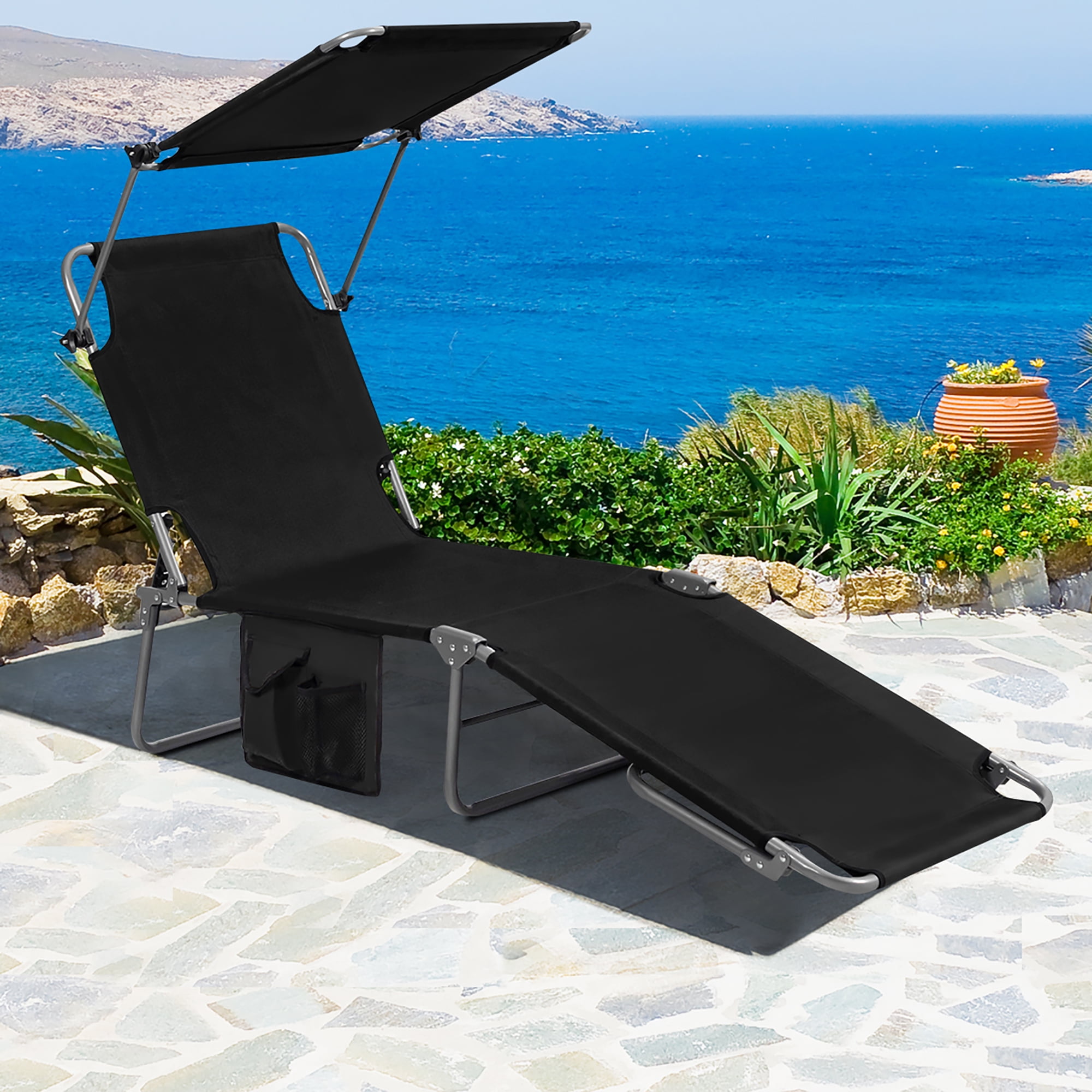 Costway Foldable Lounge Chair Adjustable Outdoor Beach Patio Pool | My ...