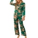 thumbnail image 2 of Pijamas de satén para mujer INSPIRE CHIC, ropa de dormir de manga larga con pantalones, conjuntos de lounge con botones y estampado floral, talla XL, verde, 2 of 5
