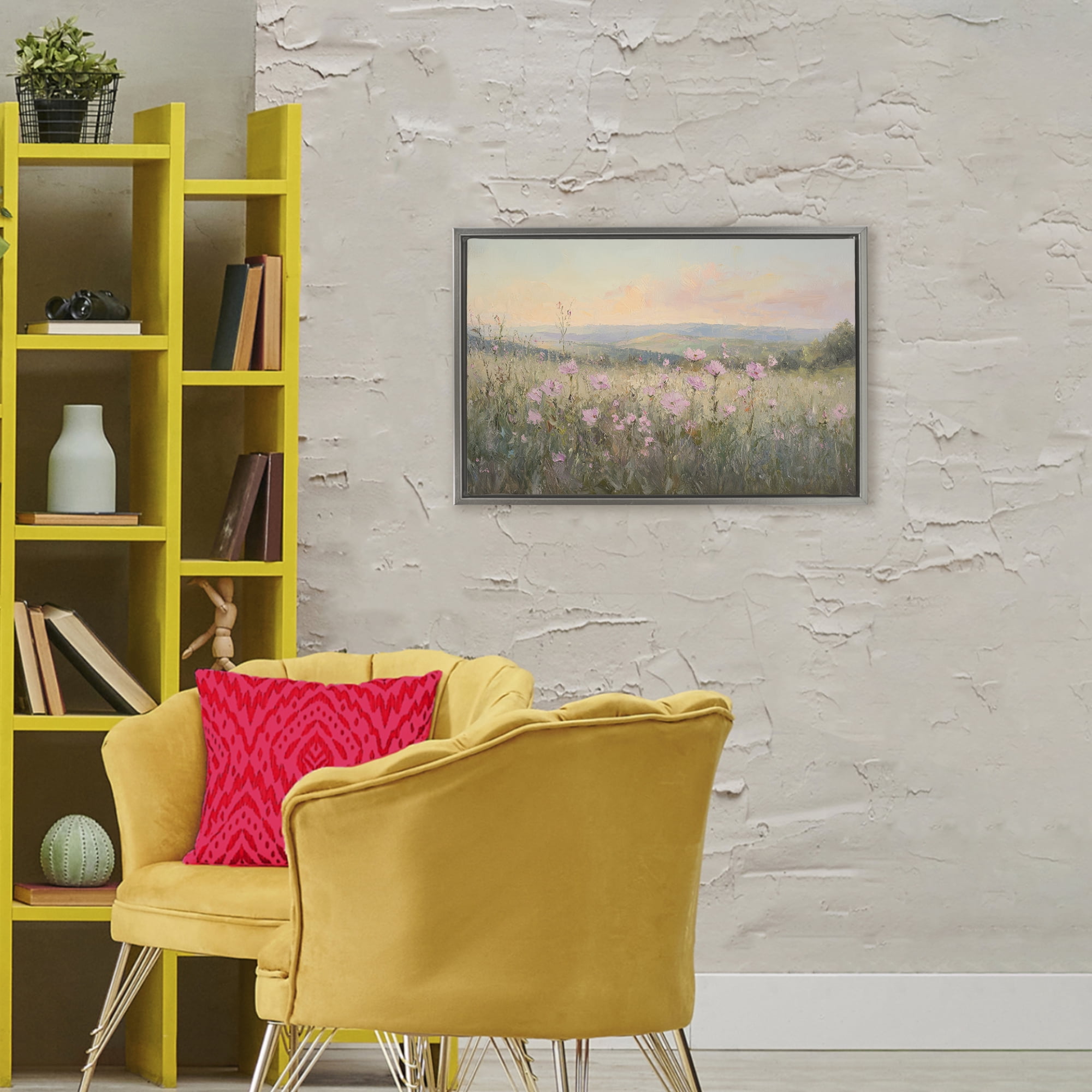 Stupell Industries Tranquil Meadow At Dawn Gray Framed Floater Canvas Wall Art, design by Petal Prints Design