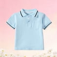 thumbnail image 5 of DAETIROS Boys 100% Cotton Short Sleeve Polo Shirt with Contrast Stripe and Pocket School Uniform Light Blue 2-14 Years,Size 13-14 T, 5 of 9