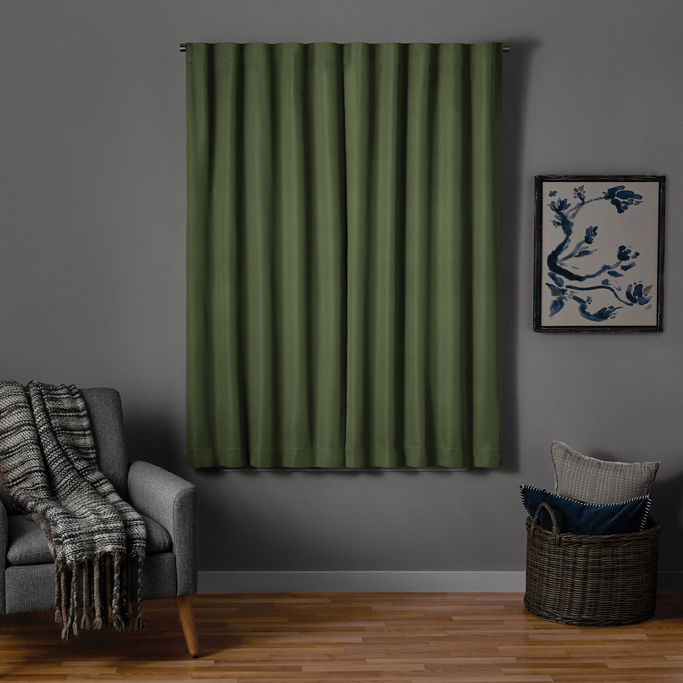 Mainstays Green Solid Blackout Rod Pocket with Back Tabs Curtain Panel Pair, Set of 2, 30" W x 63" L