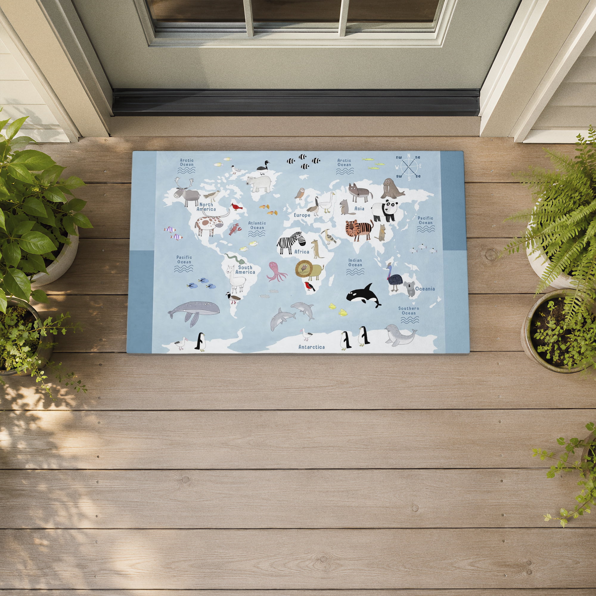 Stupell Industries Animal World Map Education Printed Outdoor Door Floor Mat, design by Carla Daly