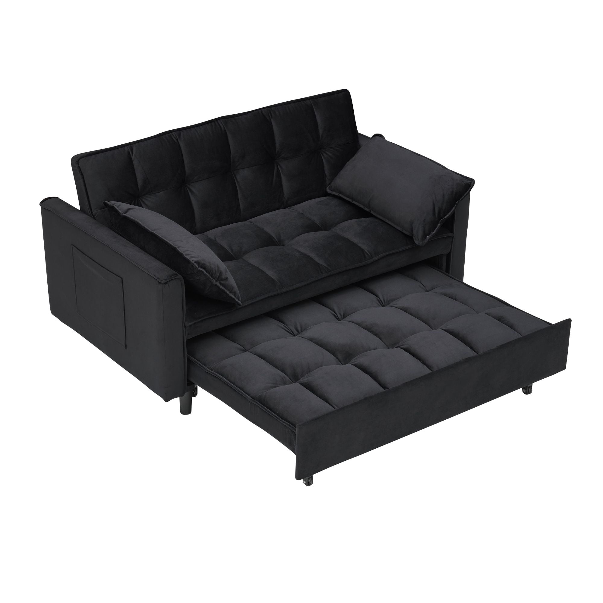 MAYEERTY 3 In 1 Convertible Sleep Sofa Bed, Pull Out Velvet Sleeper Sofa Small Loveseat, for Apartment, Living Room, Small Space, Black