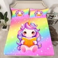thumbnail image 2 of Feelyou Kawaii Unicorn Animal Twin Sheet Sets for Kid, Stars Rainbow Glitter Twin Fitted Sheet, Cute Cartoon Theme Flat Sheet, Microfiber Bedroom Decor, 3pcs, 2 of 7