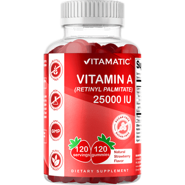 Vitamatic Sugar-Free Vitamin A 25000 IU Gummies, Natural Strawberry, 120 Count, 4.65 oz