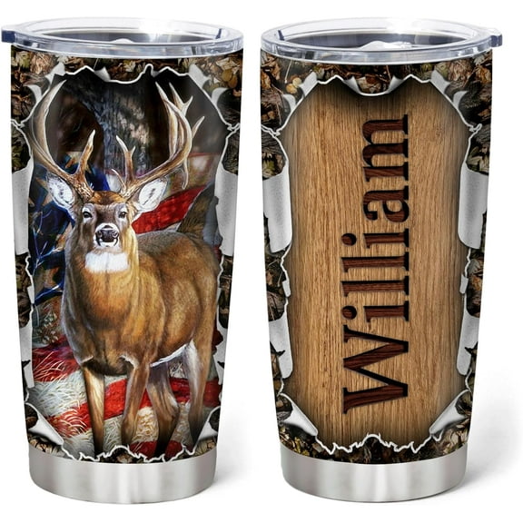 Personalized Hunting Gifts For Men - Deer Hunting Tumbler 20Oz Travel Coffee Mug Stainless Steel- Fathers Day Gift For Dad Him Boy Husband From Son Wife- Birthday Christmas Gifts For Hunters