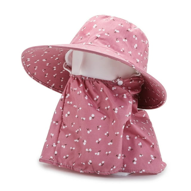 Women Sun Hat, Fashion Floral Pattern Skin friendly Breathable Cotton Wide Brim Face Neck Cover Sun Protection Visor Bucket Hat