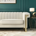 thumbnail image 5 of Modern Cream Velvet Sofa with Gold Accents - Comfortable 3-Seat Couch for Living Room & Office, Easily Cleanable & Durable Metal Frame, 5 of 9