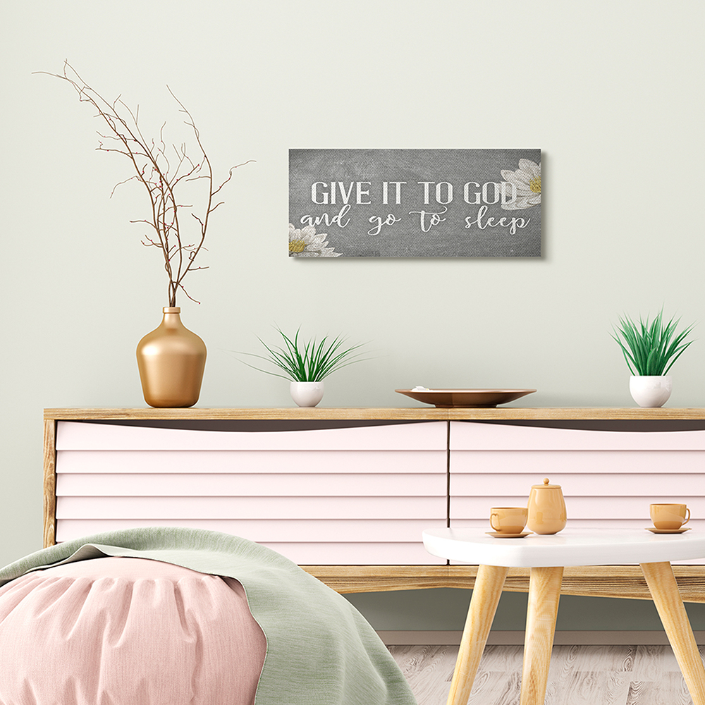 Stupell Industries Give It to God Phrase Rustic Distressed Grey Canvas Wall Art by Kim Allen
