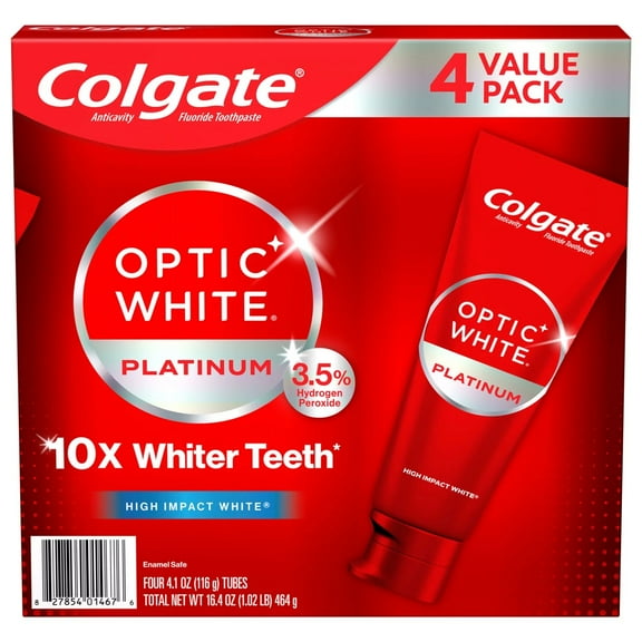 Colgate Optic White Platinum Teeth Whitening Toothpaste, 4.1 Ounce (Pack of 4)