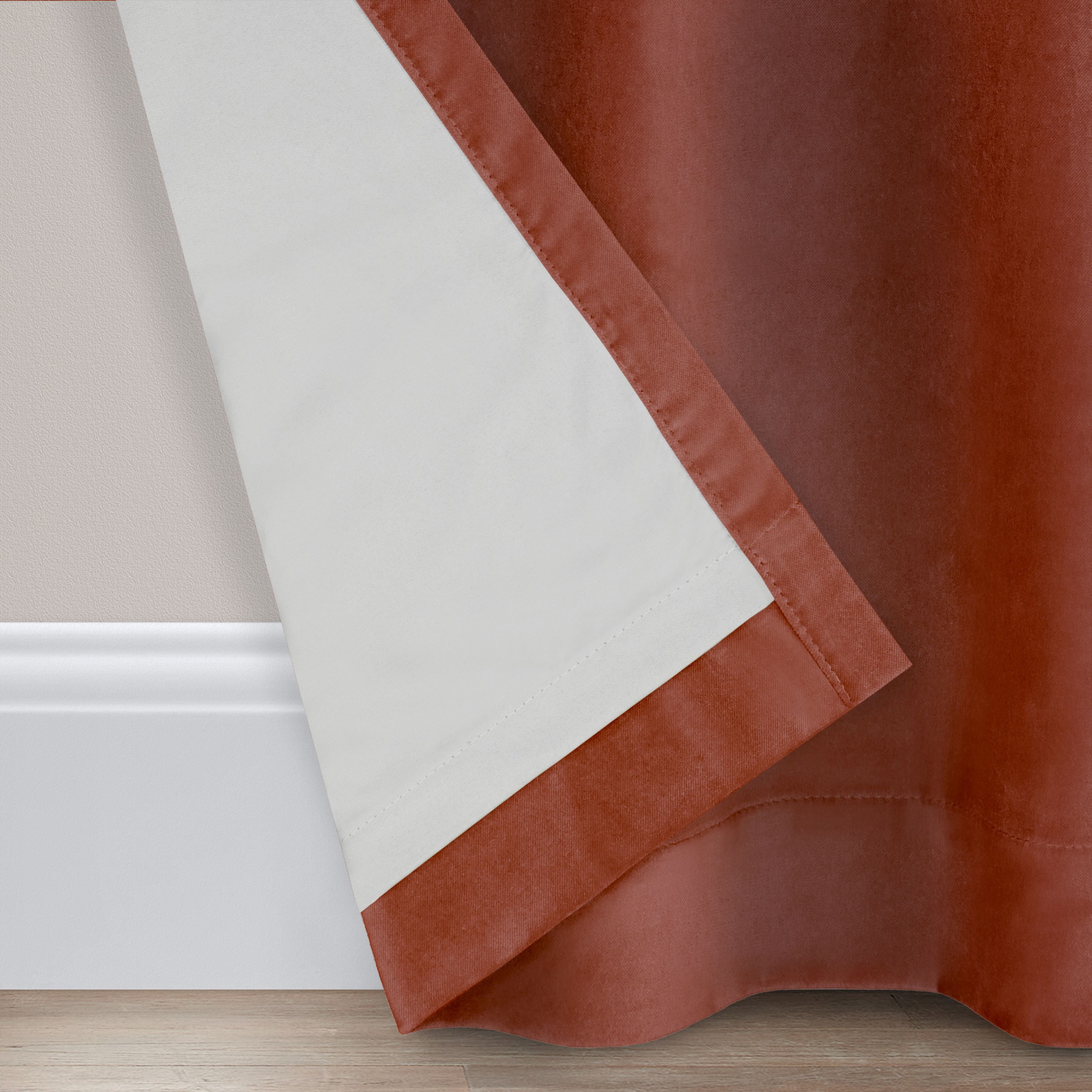 Eclipse Luxury Cotton Velvet 100% Blackout Rod Pocket Back Tab 96" x 50" Curtain Window Panel in Copper