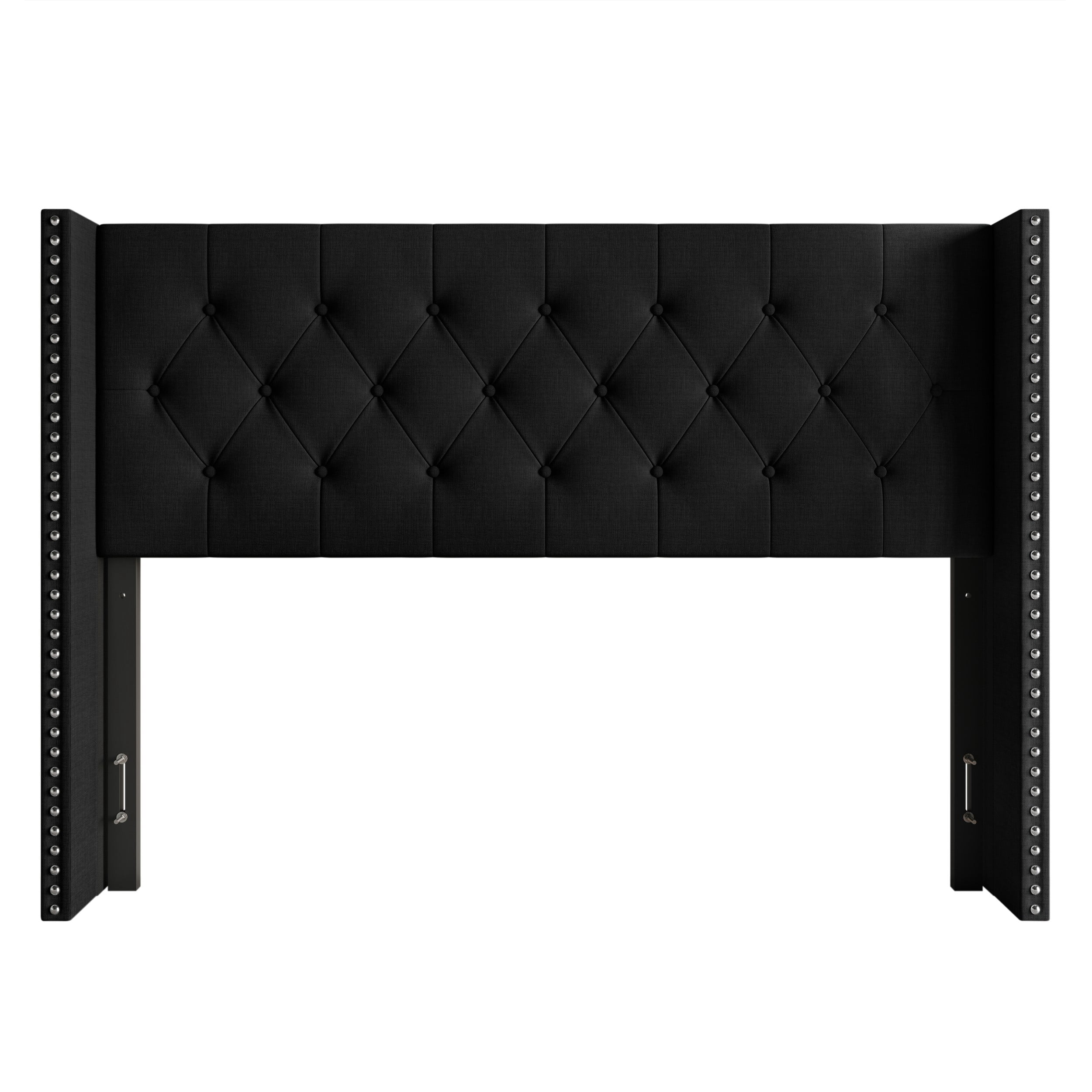Home Design Grinnell King Tufted Upholstered Headboard with Wingback Design & Button-Tufted Detail, Black, Easy Assembly