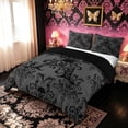 thumbnail image 3 of meiyoeat Gothic Skull Letter A Duvet Cover Queen for Boys Girls, Boho Damask Flower Queen Bedding, Black Reversible, 3 Pieces, 1 Duvet Cover and 2 Pillowcases, 3 of 6