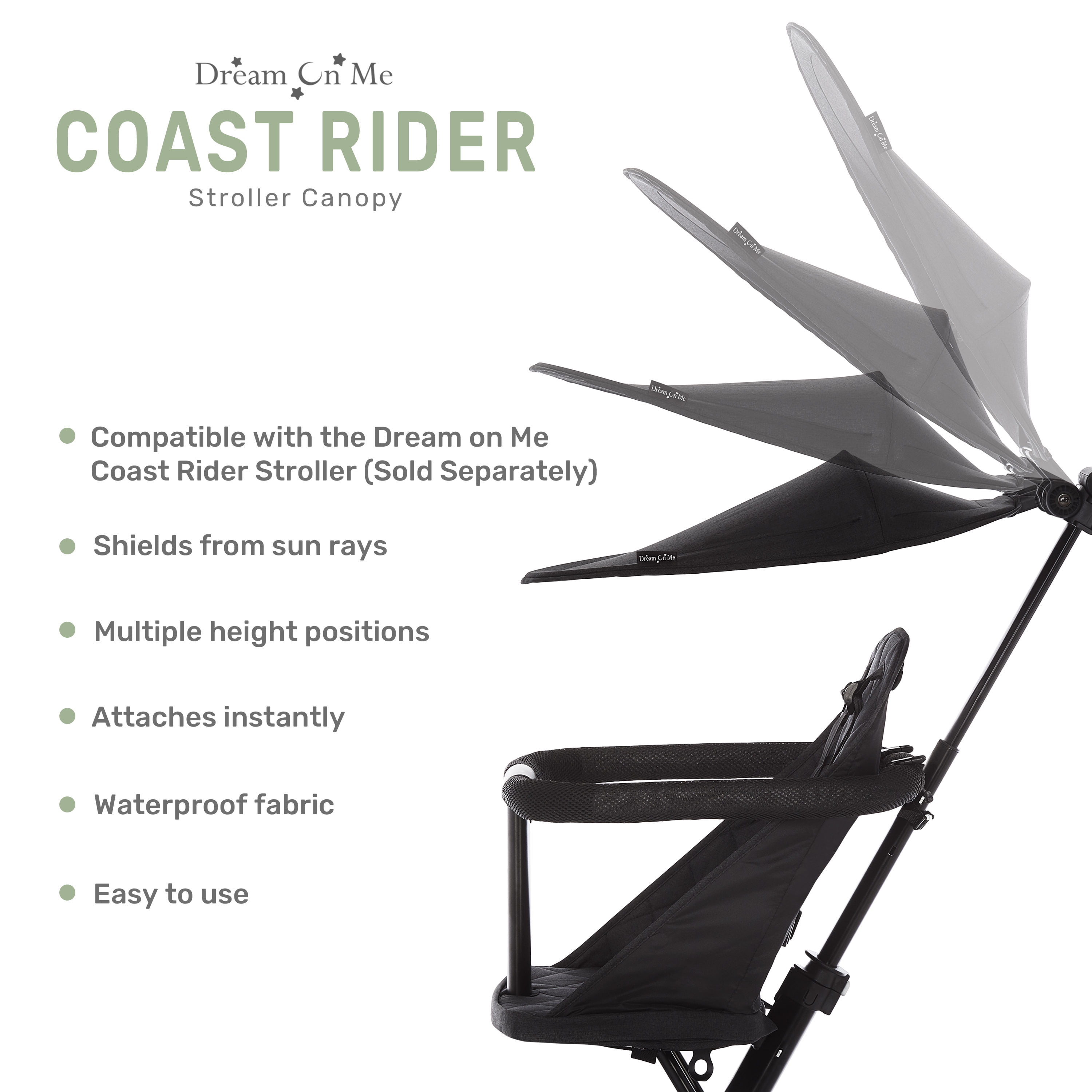 Dream On Me Coast Rider stroller Canopy in Black