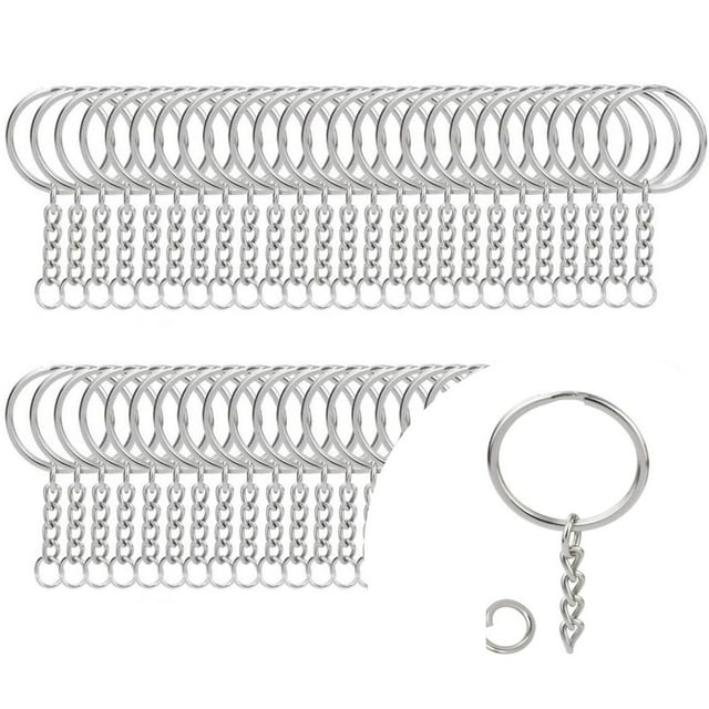 Metal Keychain Components – 50 Durable Key Chains with 25mm Open Jump Rings and Connectors for DIY Custom Key Rings