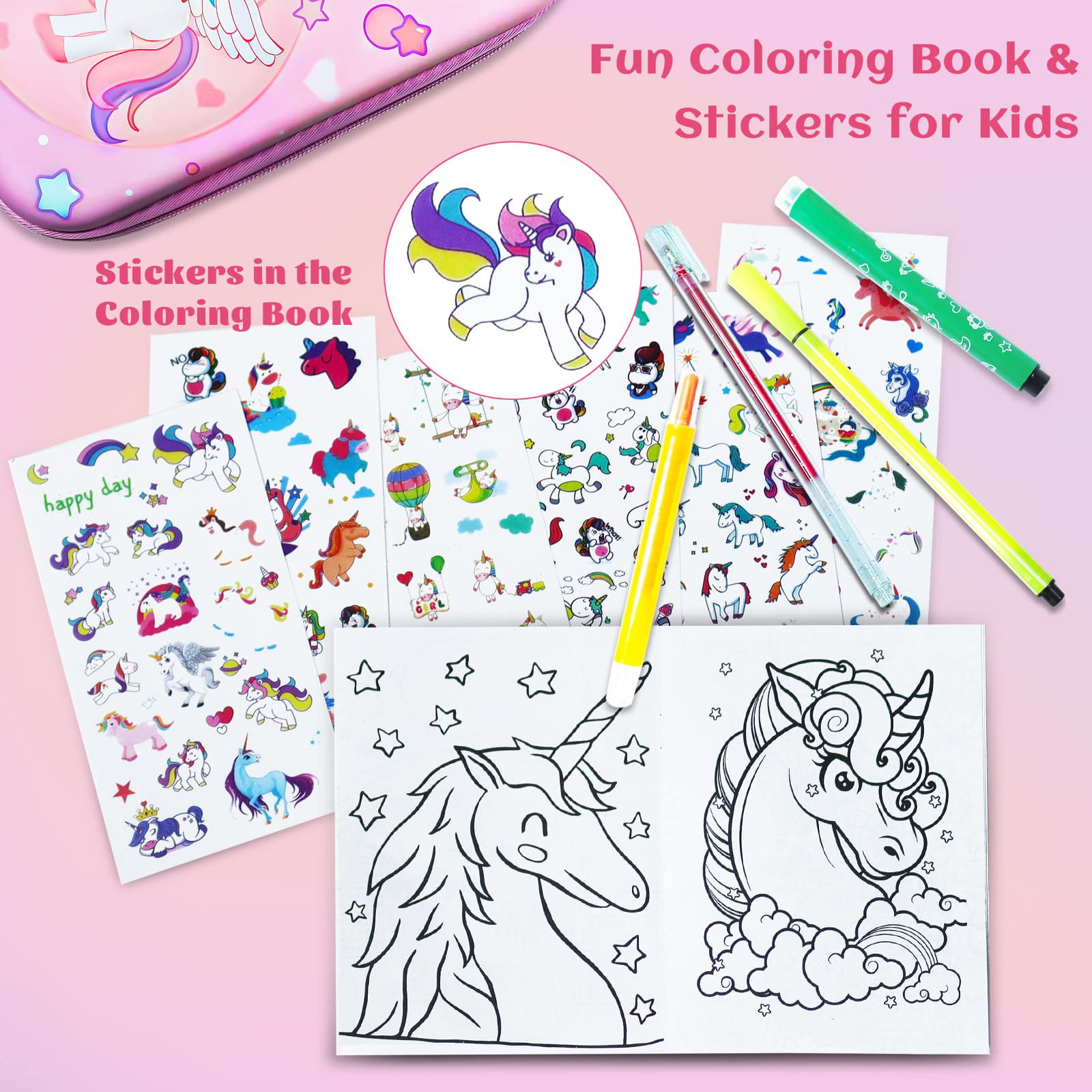 EAPHANT Unicorns Birthday Gifts for 5 6 7 8 Year Old Girl Fruit Scented  Markers Set with Cute Unicorn Pencil Case and Coloring Books For Little