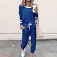 thumbnail image 2 of Womens Plus Size Casual Sweatsuit Set with Striped Sleeve Top and Jogger Pants for Lounging and Outdoor Blue 4XL, 2 of 8